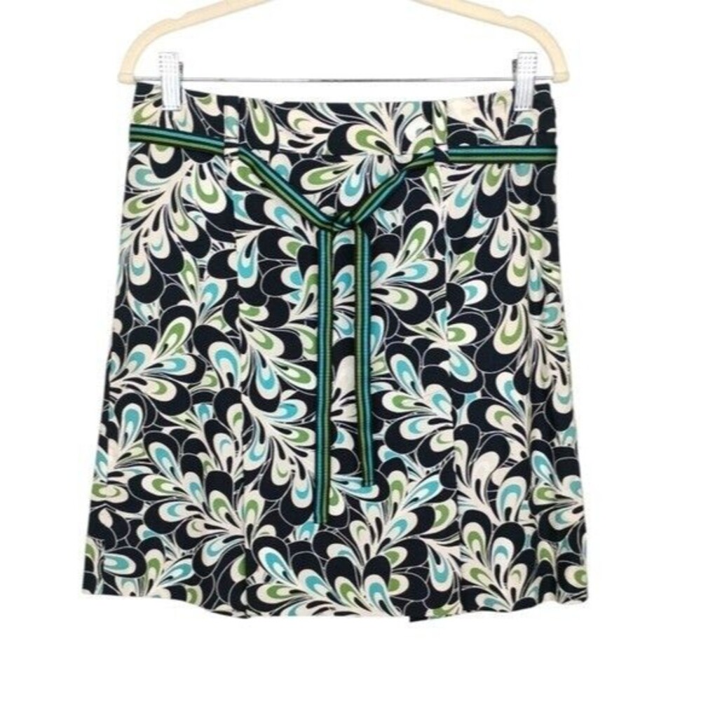 Ann Taylor Loft Navy White Green Print Skirt size 2 runs larger